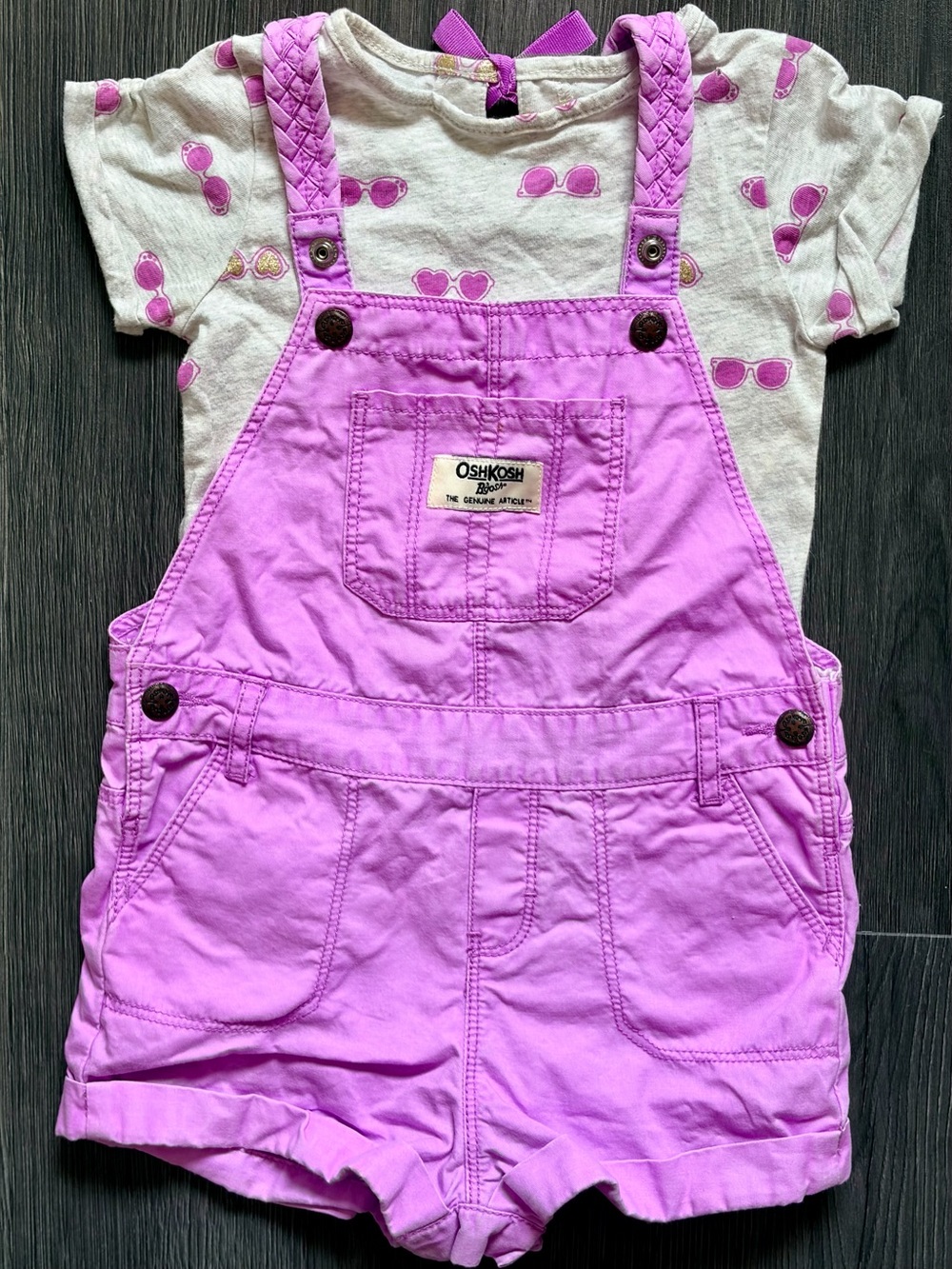 OshKosh B'gosh Girls' 24M Purple Overalls/Diaper Shirt 2 Piece Matching Set